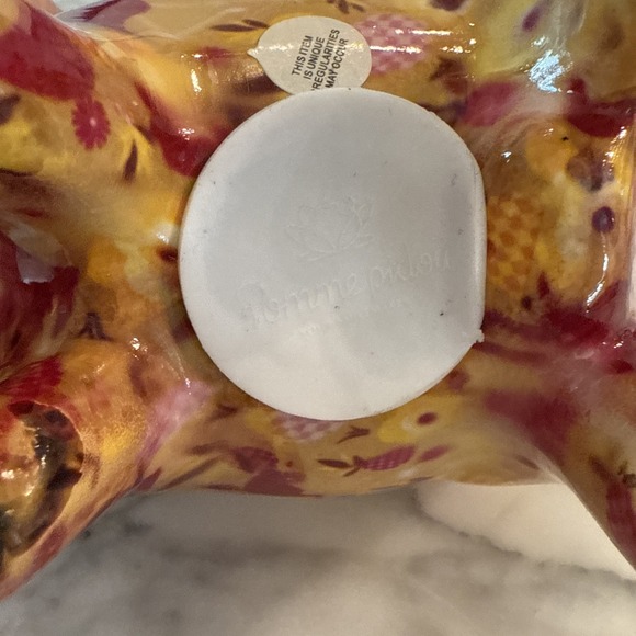 Pomme Pidou Floral Ceramic Flamingos, Red Gold Floral Colorful Cow Coin Bank - Picture 5 of 7